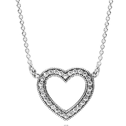 New 925 Sterling Silver Timeless Elegance Snowflake Accented Circular Hearts Collier Necklace For Popular Bead Charm DIY Jewelry